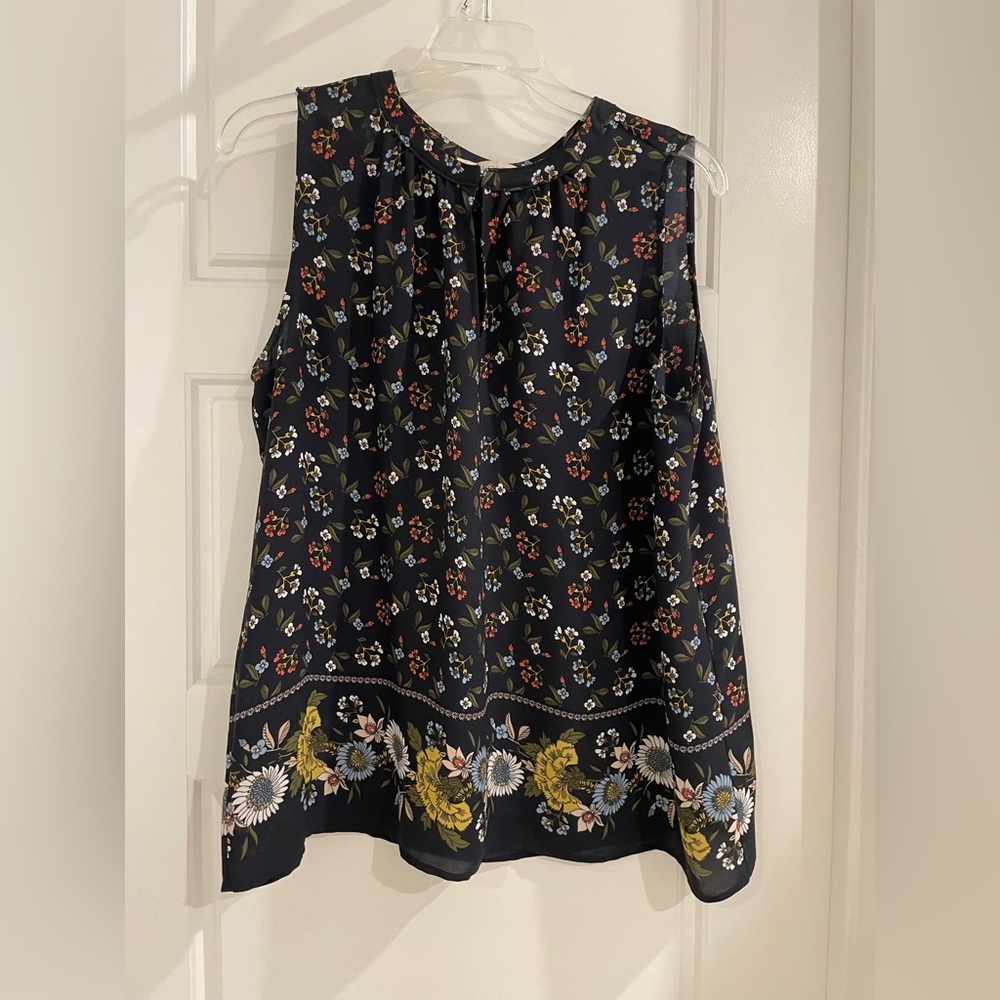 LOFT Navy Floral Sleeveless Blouse